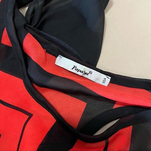 Papaya red and black tank top blouse in a size small. - Picture 4 of 5